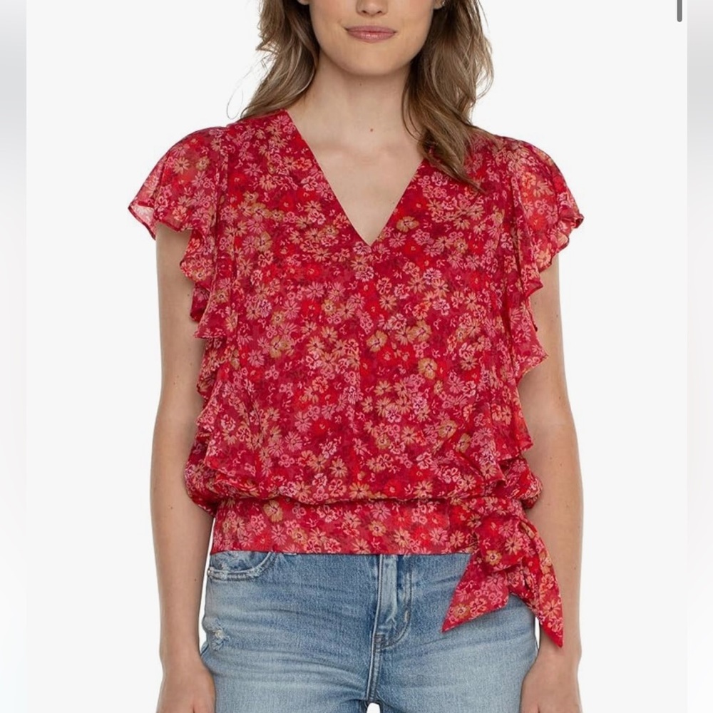NWT Liverpool Floral Chiffon Wrap Top